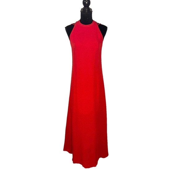 Diane von Furstenberg Sophia Dress Size 6 Silk Halter Gown Poppy Red Strappy - Picture 3 of 16
